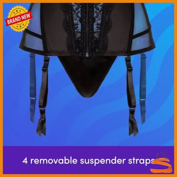 Satin Basque & G-String Set with Push Up Cups and Suspender Straps